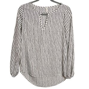 Black and White Striped Mandarin Collar Blouse